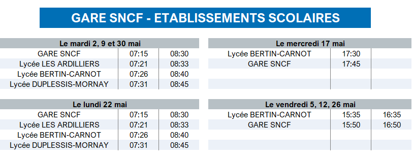 Horaires navettes mai23